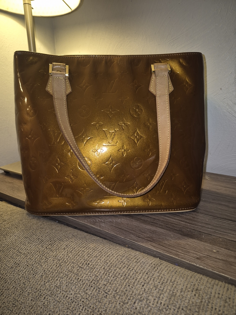Louis Vuitton Houston Shoulder Bag Monogram Bronze Vernis Leather Tote 06/20